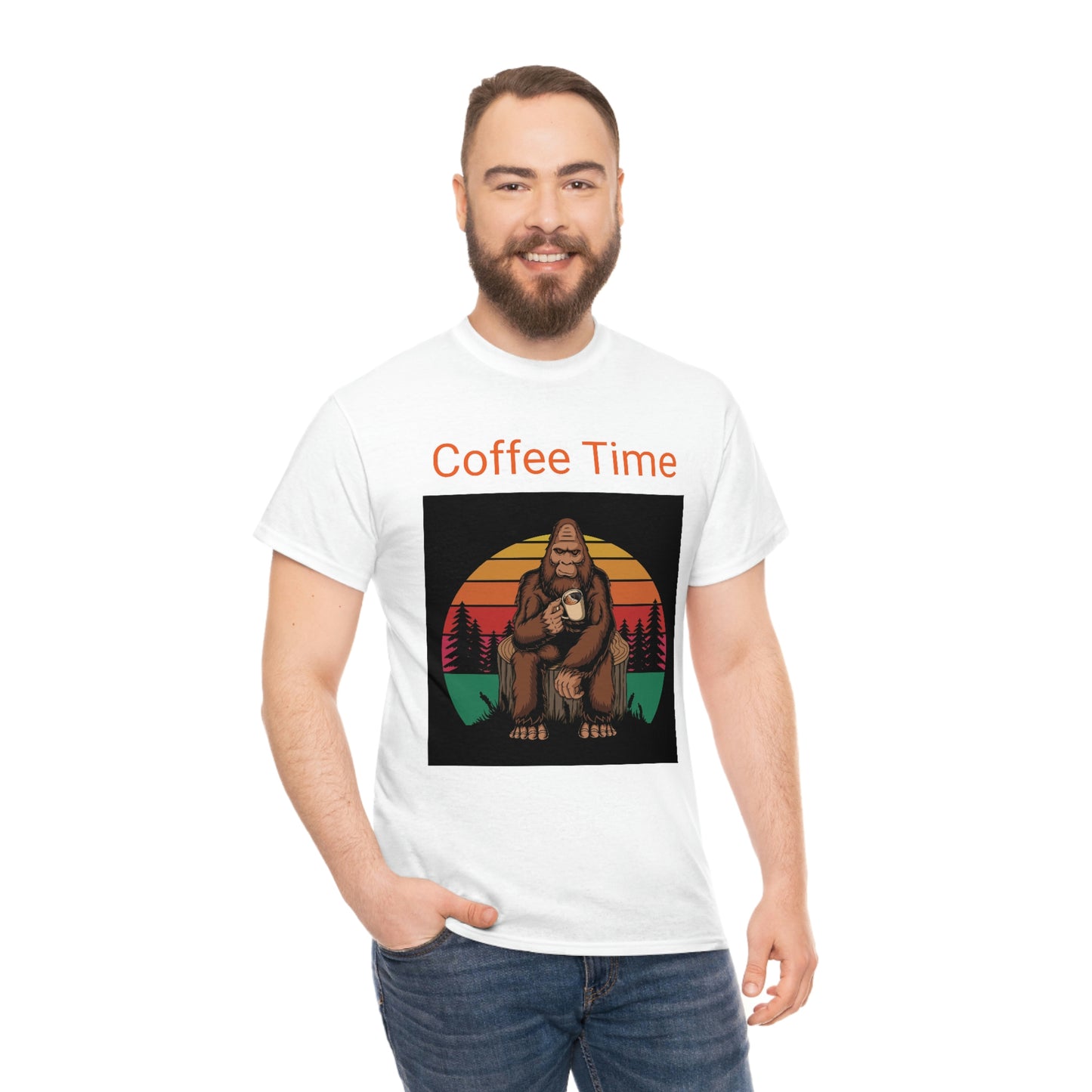 Coffee Break with Saquatch  Unisex Heavy Cotton Tee