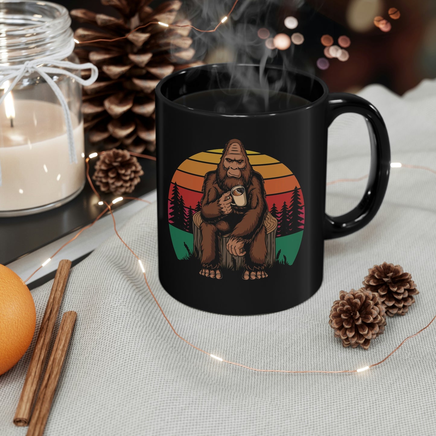 Bigfoot Drinking Coffee 11oz Black Mug