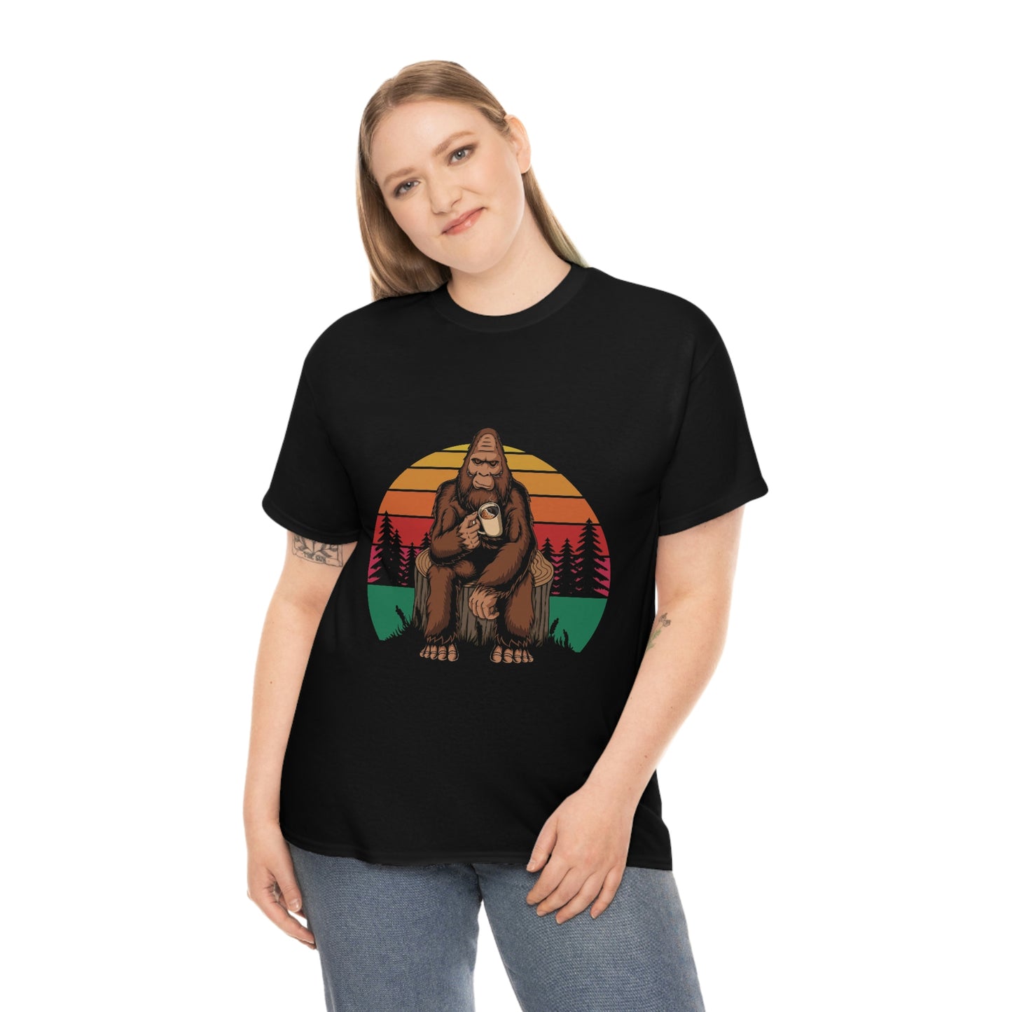 Coffeetime With Bigfoot  Unisex Heavy Cotton Tee