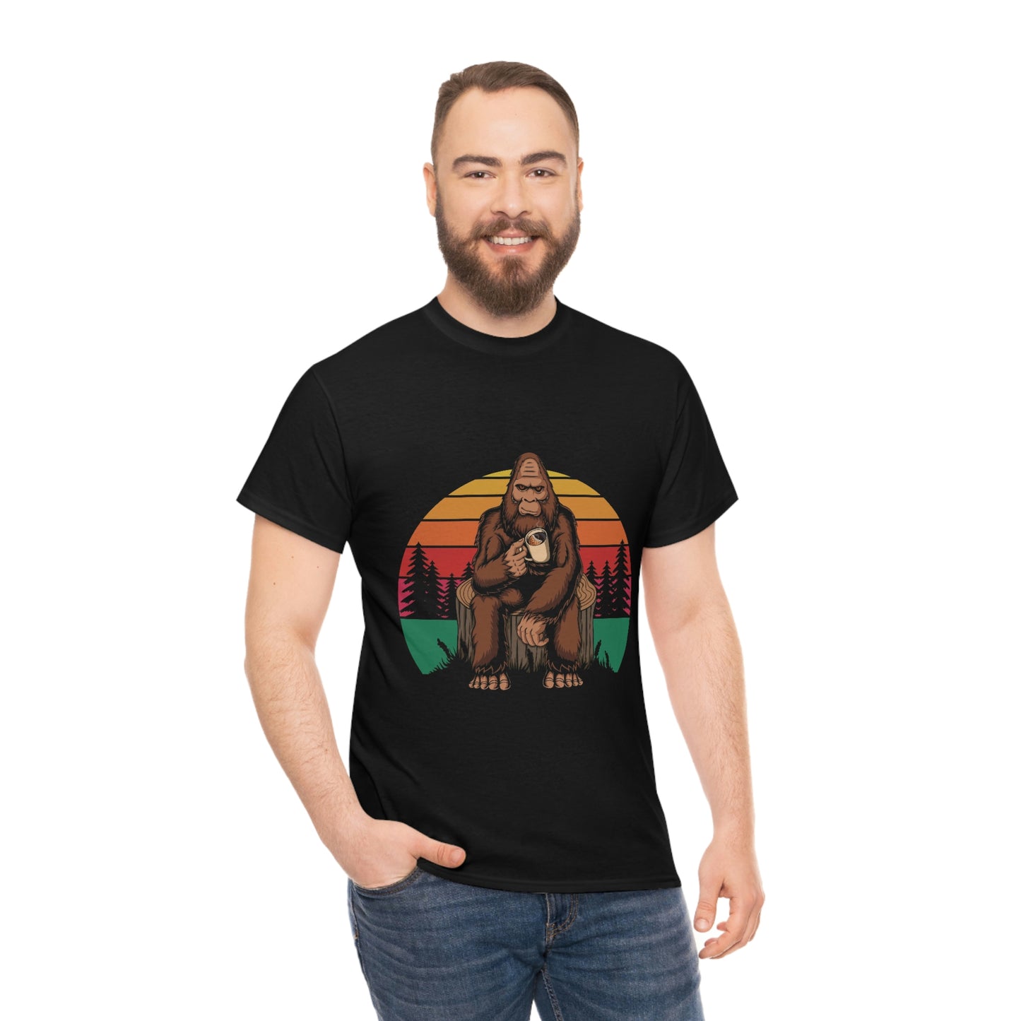 Coffeetime With Bigfoot  Unisex Heavy Cotton Tee