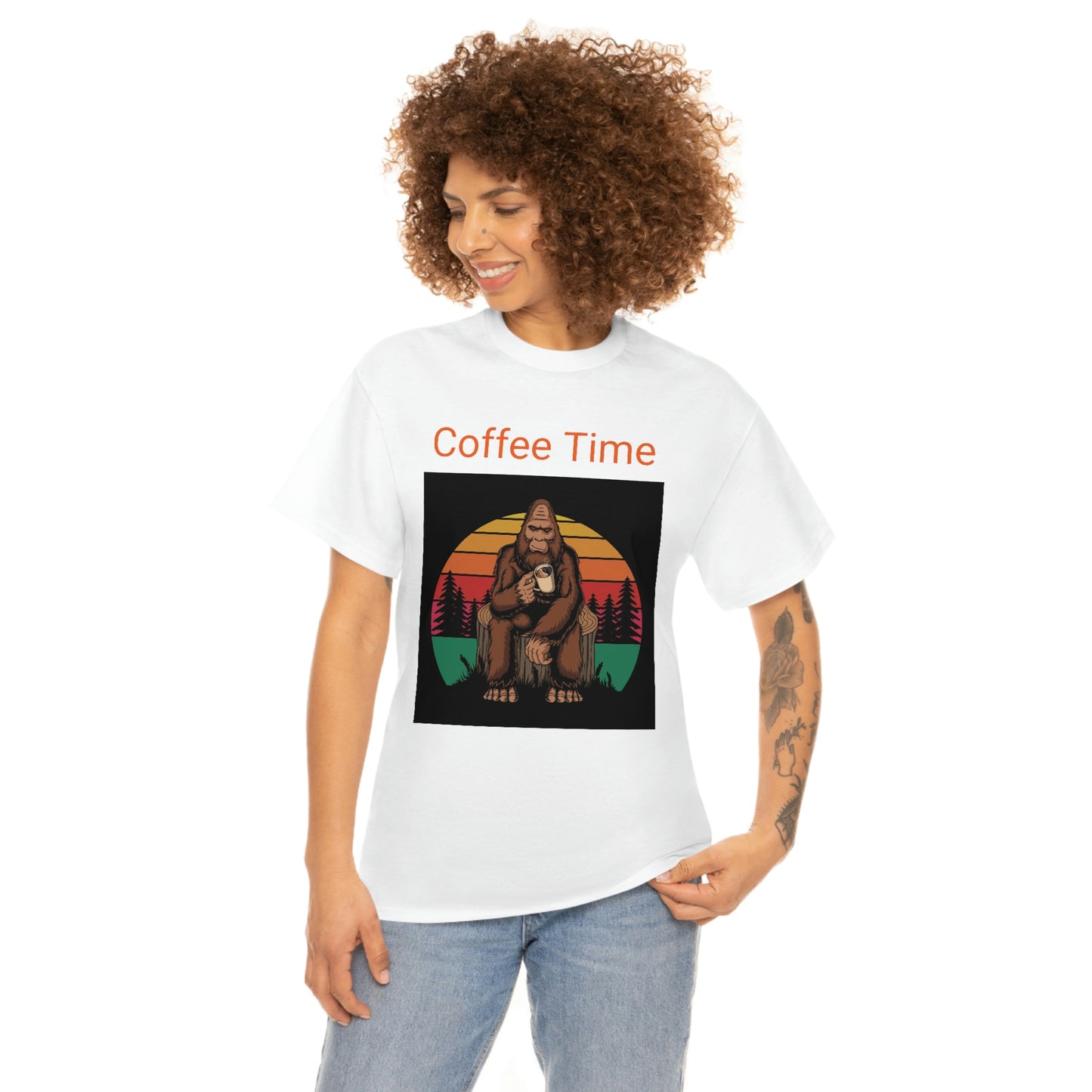 Coffee Break with Saquatch  Unisex Heavy Cotton Tee