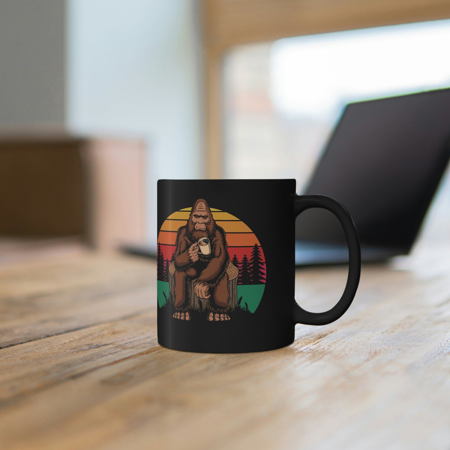 Bigfoot Drinking Coffee 11oz Black Mug